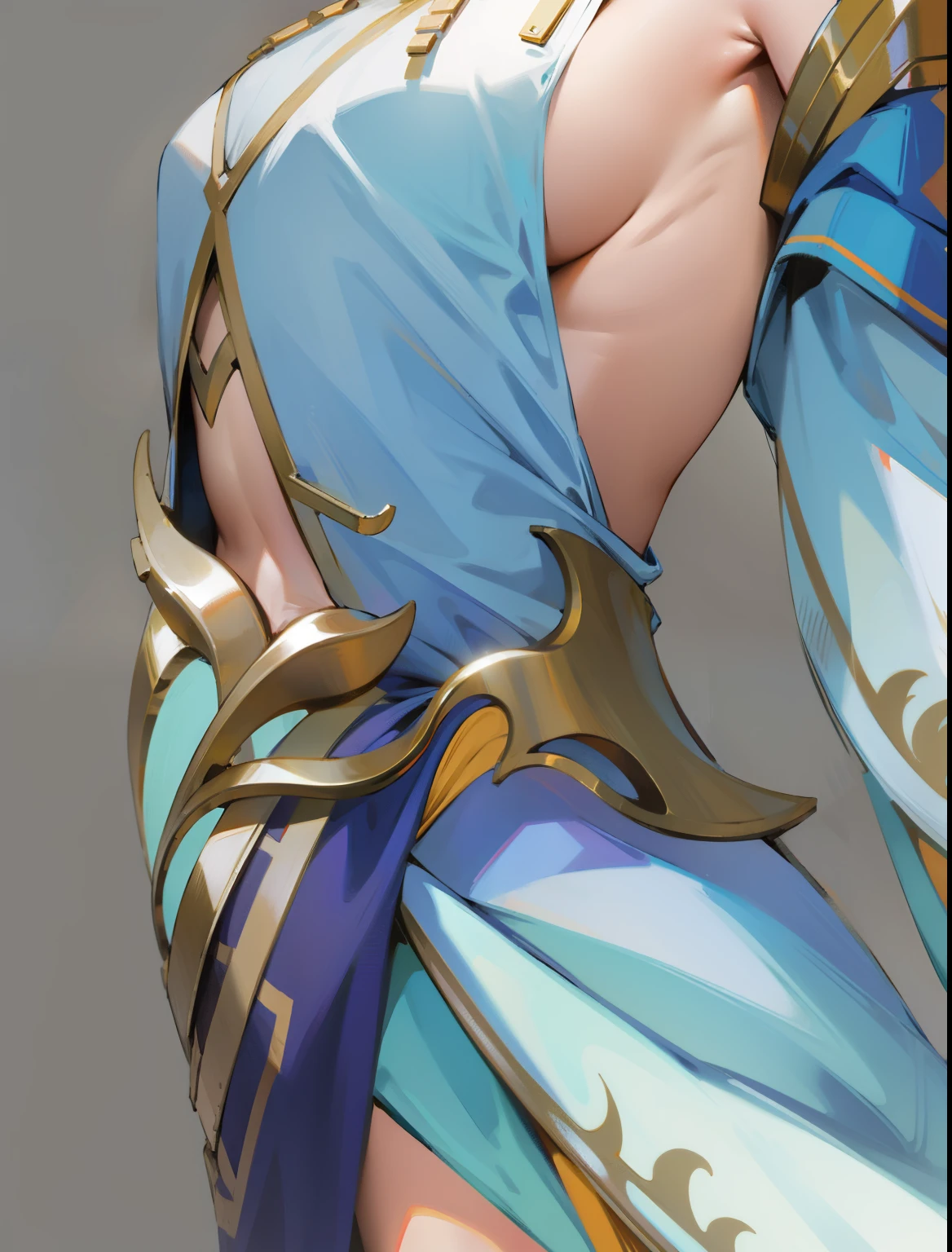 Sculpture design,Figures,GK model,(The whole body of the character),Expose muscles,(sexy for),(Exquisite base),The color of the clothes is gold,blue and violet,Transparent texture,Wu Yifan,Handsome cybernetic boy looking at camera lingerie detailed muscular reality masterpiece,musculous