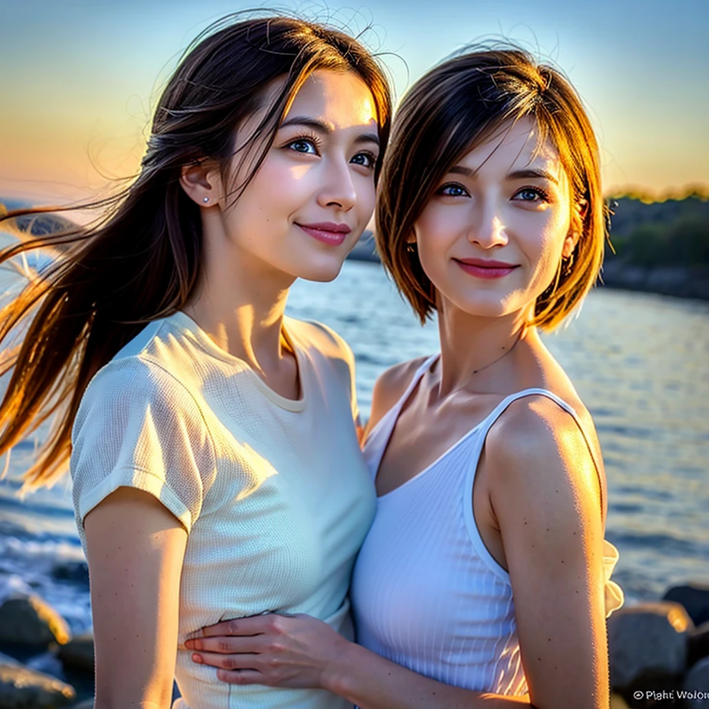 Naked Japan Girls, beach, Bright sunshine, sky blue water, squall