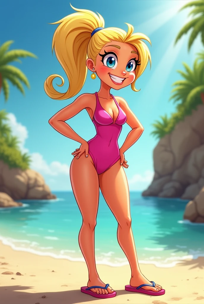 1girl, Judy_Jetson is wearing a slutty slingshot_bikini. blonde,