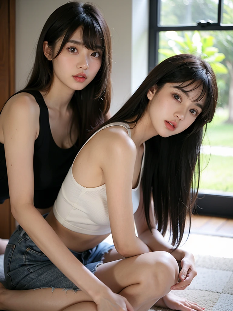 A little boy sitting on a sexy Korean girl's lap