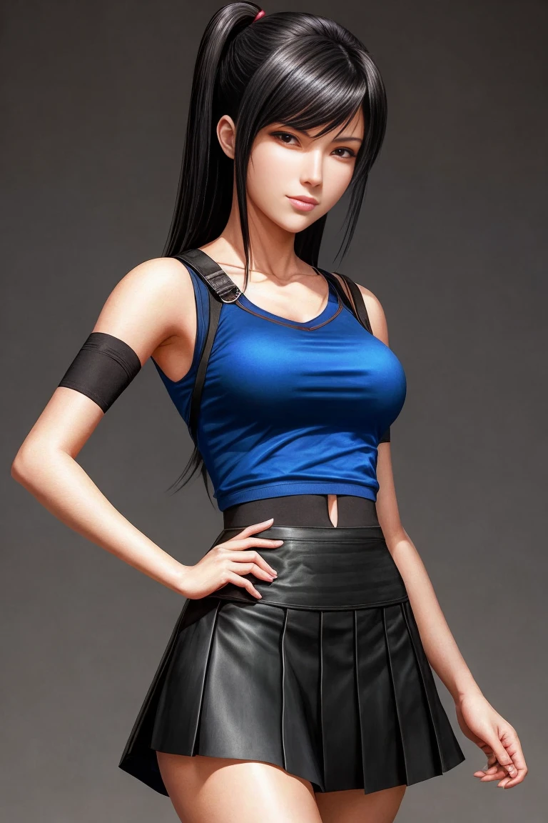 (best quality,ultra-detalhado),(Realistic:1.37),Tifa Lockhart, Rosto bonito e detalhado, maquiagem preta nos olhos, smiling expression, textura ultra realista, rosto delicado