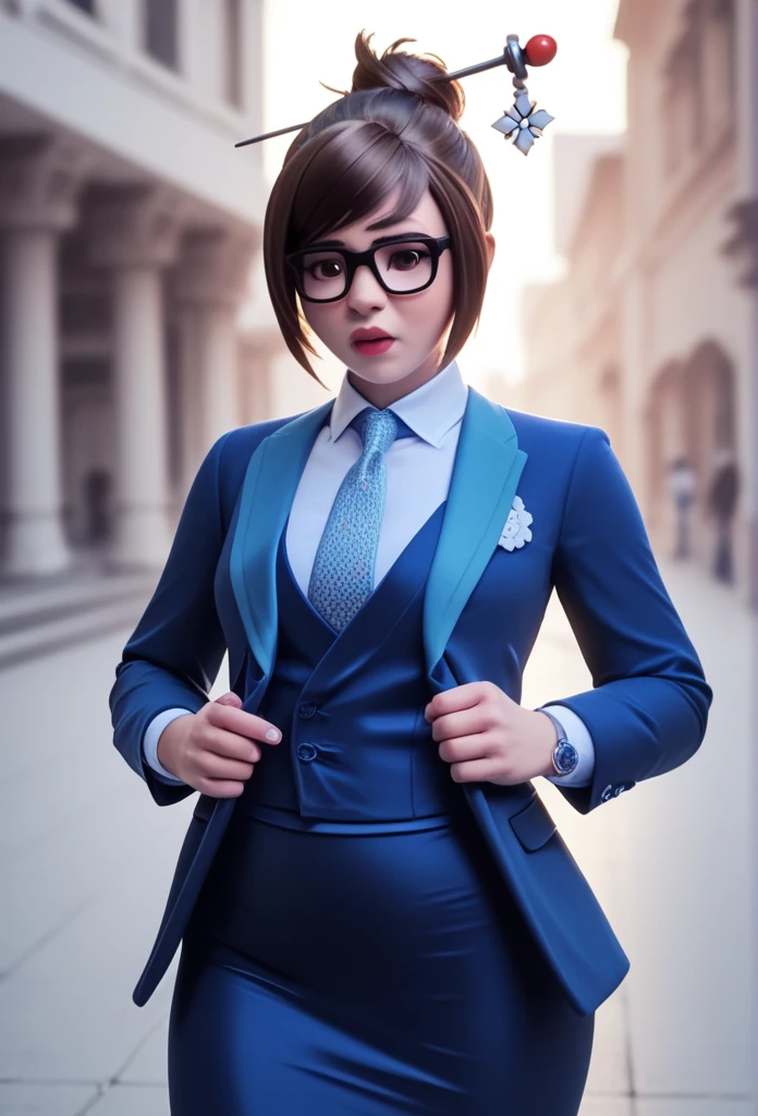 score_9, score_8_up, score_7_up, score_6_up, score_5_up, score_4_up, 3d,
owmei, hair bun, glasses, hair stick, three-piece suit, ((waistcoat)), skirt suit, dress shirt, necktie, blazer, suit jacket, bodycon pencil skirt, (shirt with white collar), white shirt collar, contrast collar, suit trim, makeup, lipstick