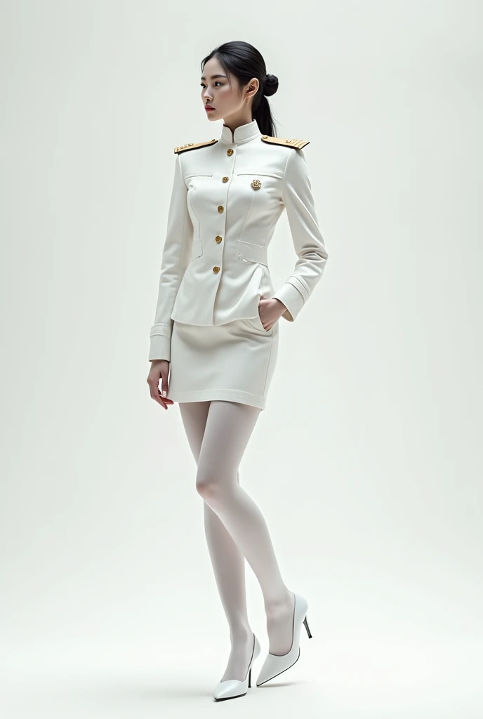 (blue_koreanair_uniform_with_ivory_suit:2), (masutepiece, Best Quality, 8K, Raw photo, photographrealistic, Real person, a portrait photo of, thirds rule, centered composition, ultra-detailliert, Intricately detailed, gastric volumetric, Symmetrical, Full body shot:1.8), (Beautiful face, Slender face, small head, Korean Girl, 18 years old, height 180cm, Long arms, Long legs, pointed breast:1.5)