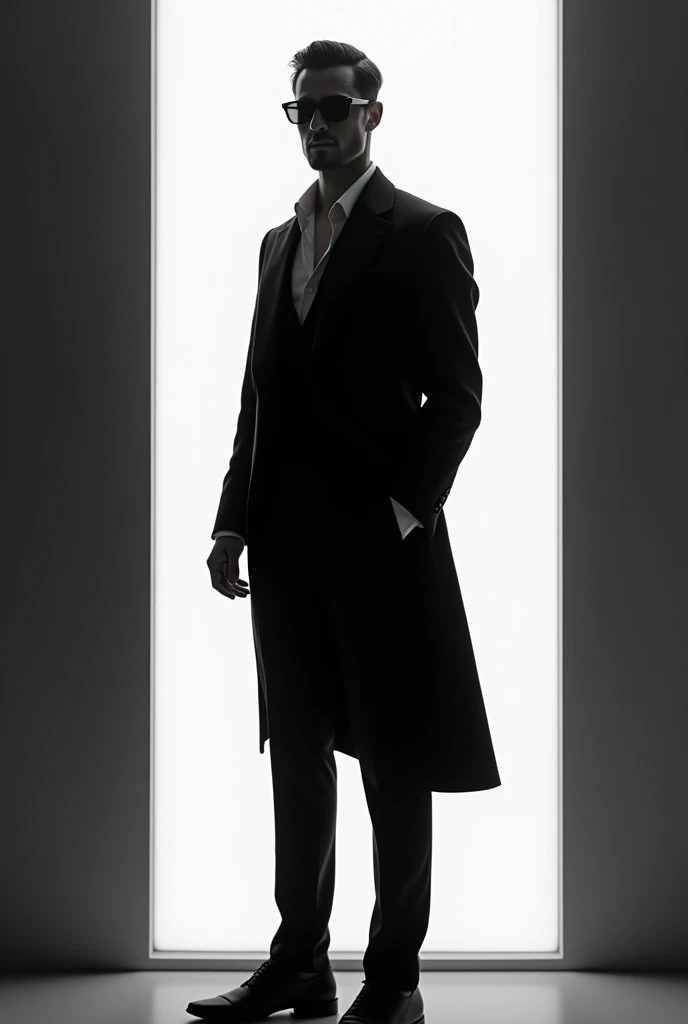 Indifferent killer, stalks his prey in the shadows, eyes glow with malice, slender male, mobster mixed with goth style