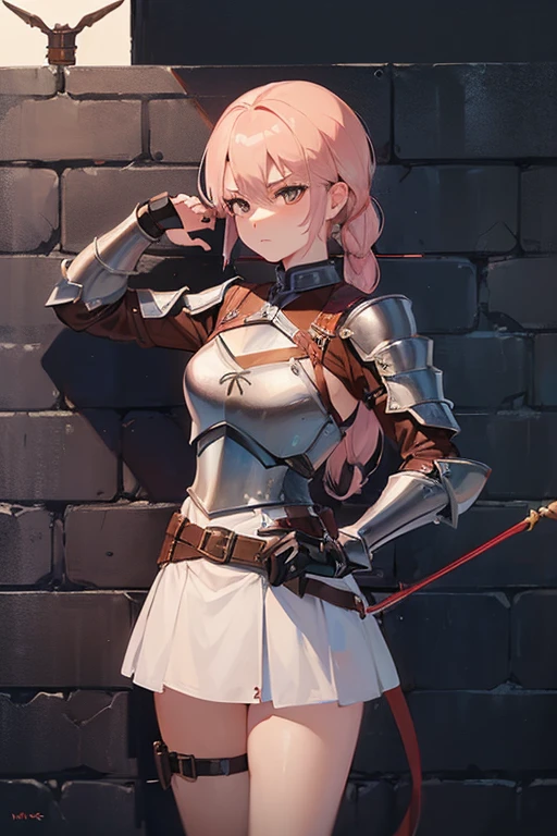 (((Female Archer)))、(((Wears a small amount of leather armor)))、Holding up a magic wand、 Best Quality, masterpiece, Ultra-high resolution、(Mid-length hair)、middle ages、Sexy pose、((Exposed Skasy)、Ready your bow、((Oily skin))、whole body、Taking aim