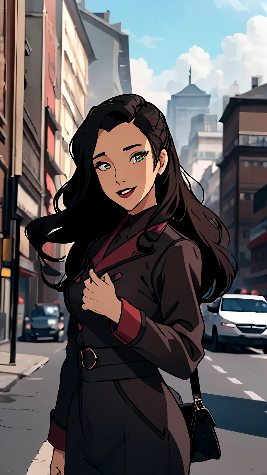 { masterpiece : best quality : high resolution : unity 8k wallpaper : illustration : beautiful detailed eyes : extremely detailed face : perfect lighting : extremely detailed CG : perfect hands : perfect anatomy } {retro_anime_filter} { outdoor }  { 1girl : Asami_Sato : cute_face :  ( elegant_dark_hair) :   : Perfectly_medium_shaped_breast : Perfectly_fit_body  : sweet_smile : her_usual outfit  } { standing :  }