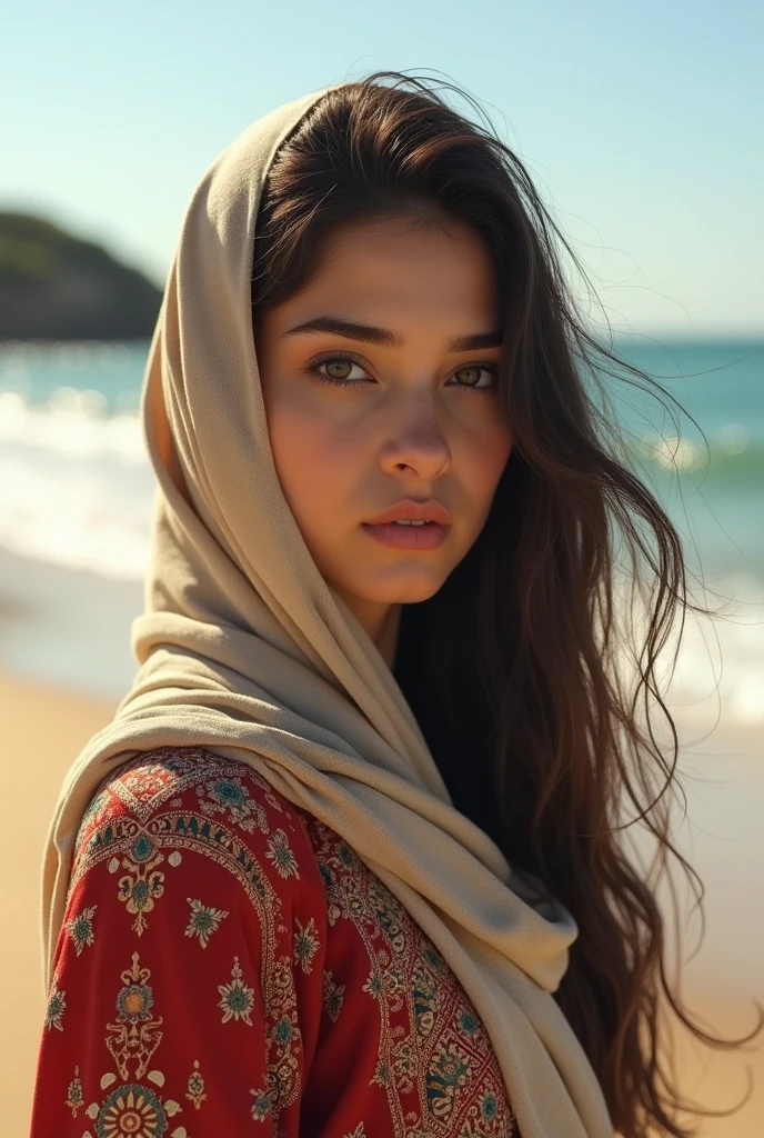 (Red Lace Hijab), 9 years old naked in the sea