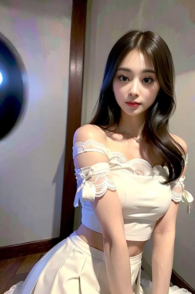(masterpiece:1.4, best quality), (intricate details), unity 8k wallpaper, ultra detailed, beautiful and aesthetic, perfect lighting, 1girl, smirk, slim, slender, blue eyes, long hair, shiny hair, blue hair, bangs, caityln, mature body, small_breasts, flat_chest, leaning forward, facing viewer, from below, white shirt, black pants, areola slip, down blouse, embarrassed, blush, ^ ^, indoor, (hair ruffling) <lora:EDB:0.6> tf <lora:tf5:1>