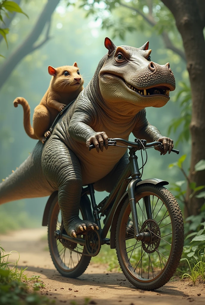 A lizard and a white dog losing flight with their sad luggage