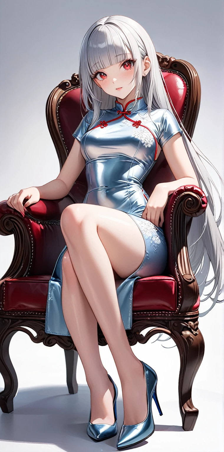 (Realistic:1.3), (photoRealistic:1.2), (highest quality:1.1), (Detailed skin:1.3), (Intricate details), Detailed skin texture,
One woman and one man, 19 years old,
(((In the study))),
(blush:0.8), ((orgasm face)),
(Depict from HIP to head) ,
Black Hair, Straight Hair, medium Long Hair, bangs, Hair between the eyes, Reduce hair volume,
Sparkling red eyes, Lens Eye, Light reflection in the eyes, Symmetrical eyes, (highlight in the eyes), eyelashes, looking at the camera,
Close-fitting clothing, Wearing China dress, Side slits, (knee length China dress), Floral prints, (white g-string panty), Separate panties and clothes, ((let the hem of the dress to the side)), The front and back of the skirt are the same length
A woman has two legs, Two arms, Five fingers, Two joints in the fingers, barefoot, Perfect leg length
Spread her legs very wide, (touch her hip)
(Bare her chest), (Bow-legged), Milky fluid on the feet
