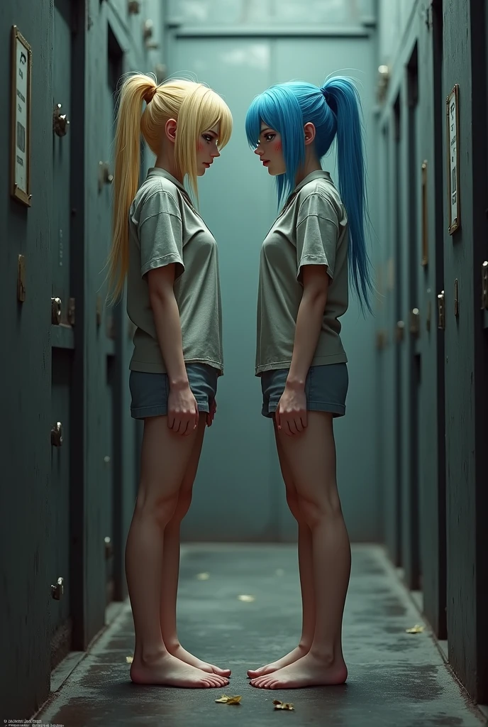 Hentai naked anime girl bending next to a wall and spreading her ass wide with her two hands