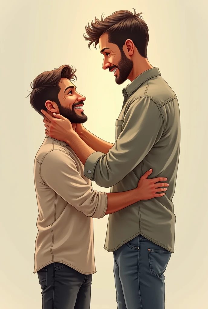 Two men hugging, detalhado, 4k, realista