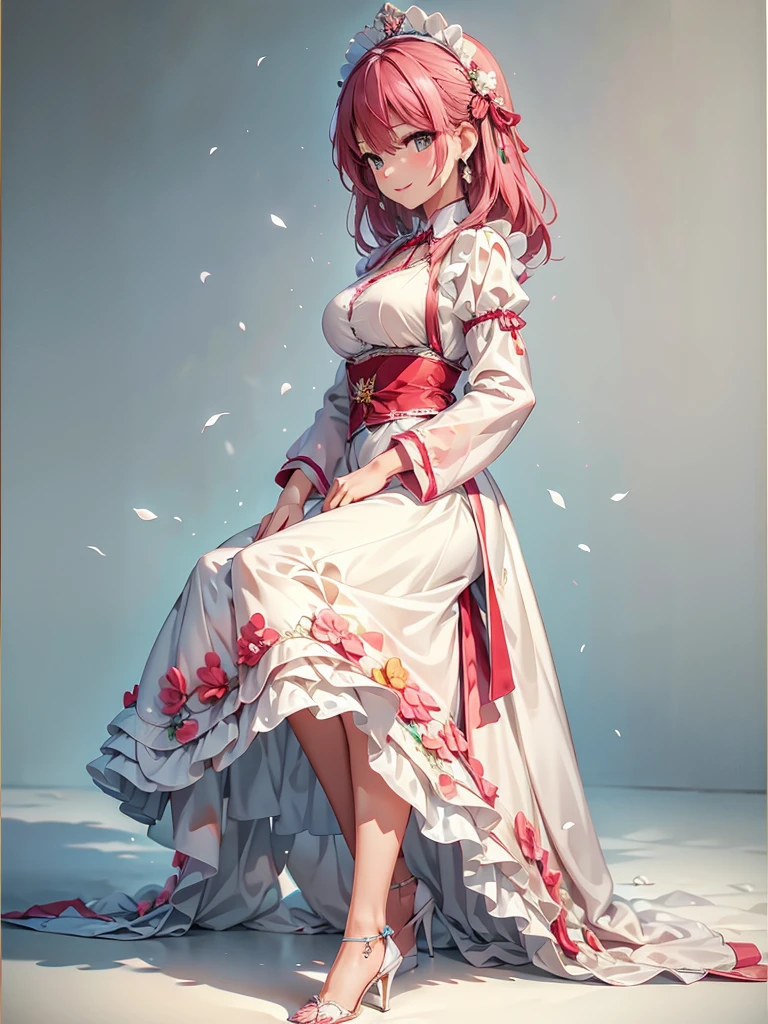 perfect human body,girl, mature female, mature, Beautiful wife,milf, long hair, french braid, side braid, Big, etc,blush, lipstick,(Very detailed background、snow,rose Garden), clavicle,(ultrashort)Lolita skirt,translucent,((woman with fever)), ((steam)), huge ,((The expression of color)), (blush:1.2),