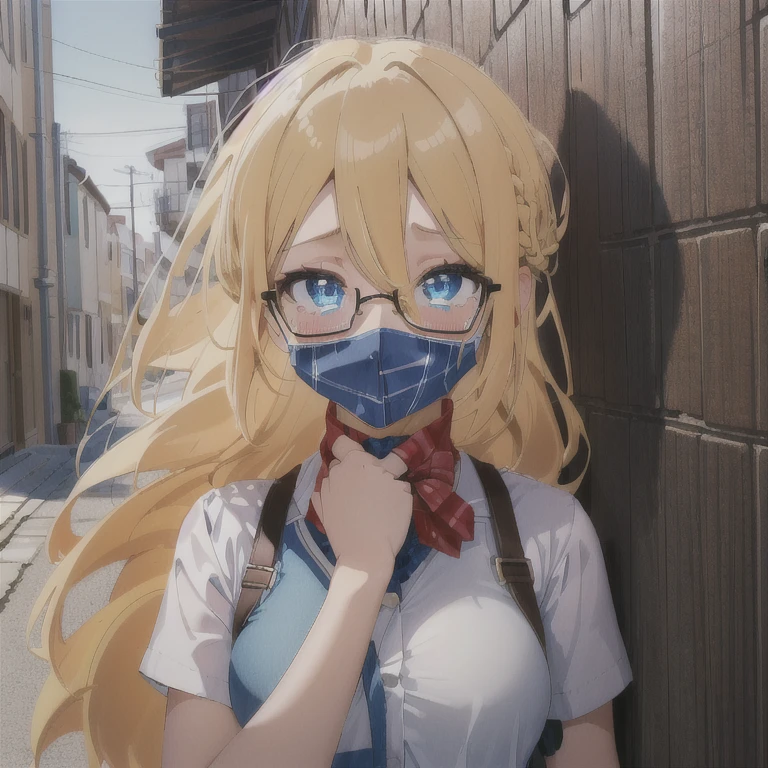 (detailed eyes:1.3), Beautiful Lighting, (1girl:blue  eyes, blonde hair, absurdly long hair, hair between eyes), (real skin), (outdoors, alley:1.2), 
 1girl, glasses, rolling eyes, strangling, asphyxiation, drooling, tearing up, spoken heart, on back