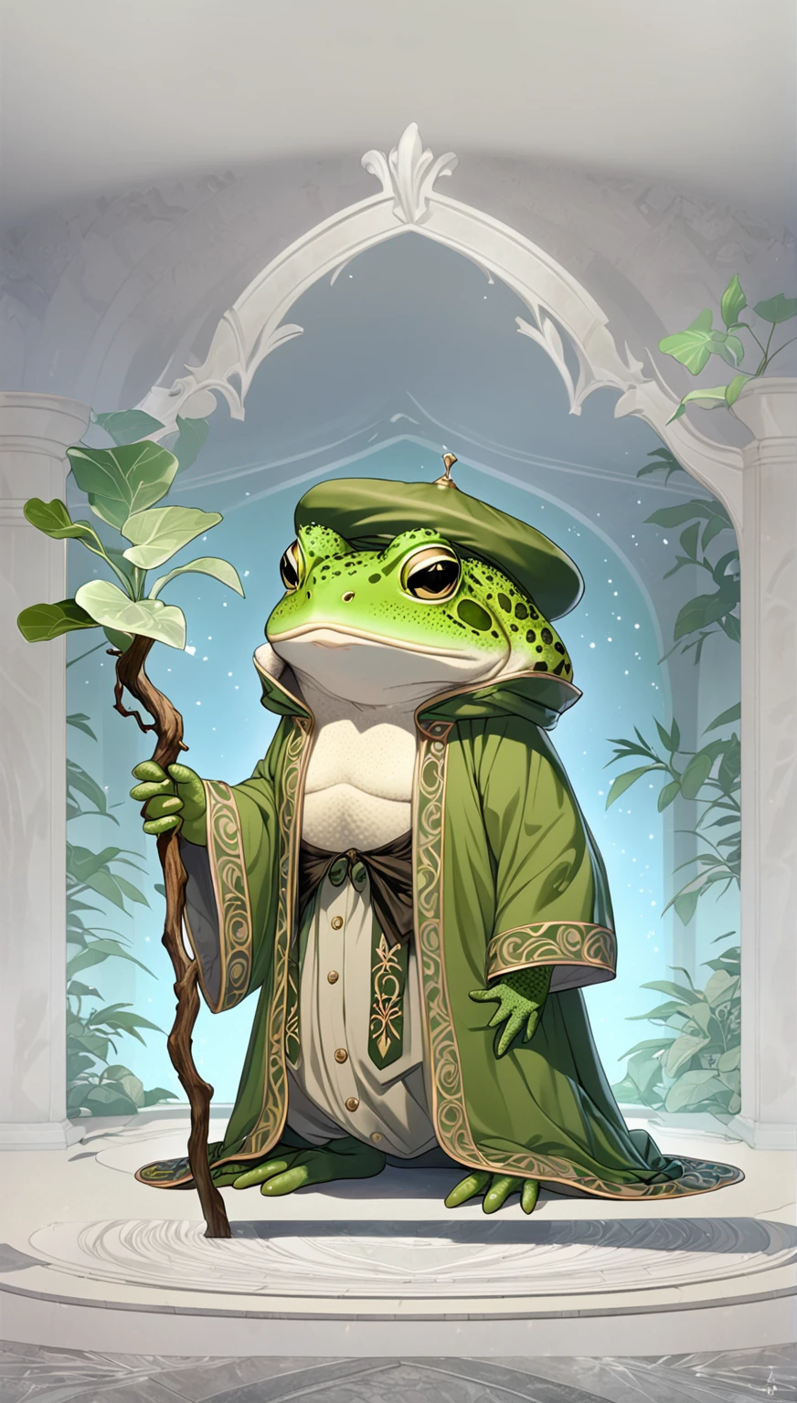 masterpiece, best quality, good quality, Highly detailed, furry sage green toad, modern aesthethic