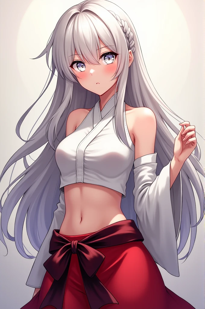 masterpiece,best quality,high resolution,8k,ultra HD,wallpaper,illustration,beautiful detailed eyes,perfect face,cowboy shot,beautiful detailed eyes,extremely detailed face,perfect lighting,extremely detailed CG,perfect hands,perfect anatomy,perfect body,perfect hands,perfect fingers,1woman,full body,,(muscle fighter:1.1),(white medium long hair:1.3),red eyes,large breasts,Medium ass,medium nipples,white kimono,red long skirt,,clothed,looking at viewer,sexy look pose,cameltoe,Steam,Wet,sweat,1person,hotel