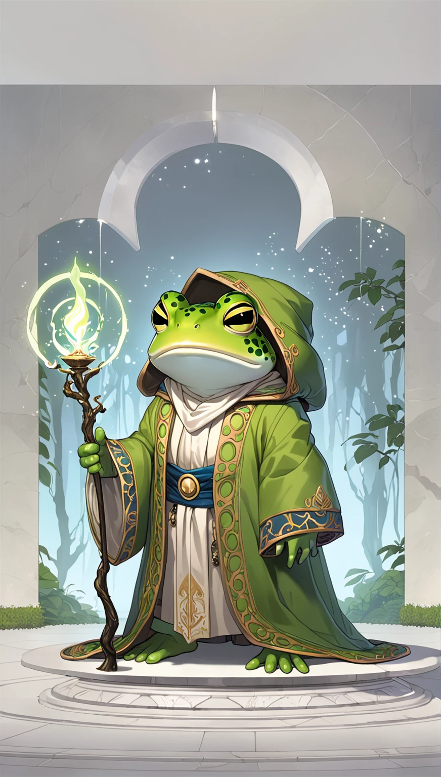 masterpiece, best quality, good quality, Highly detailed, sorcerer humanoid toad, modern aesthetics
