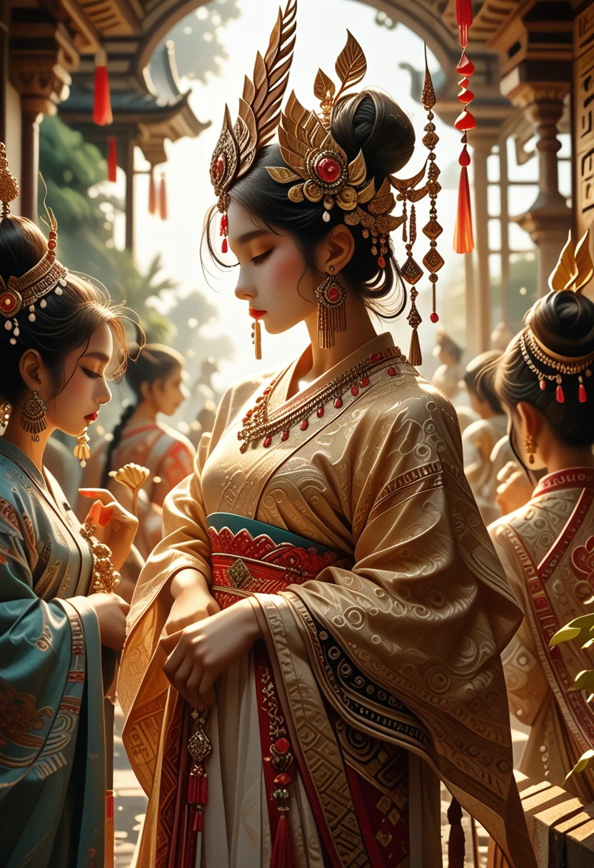 Imagine the world, where the grandeur of Hindu mythology meets enchanting magic., populated by creatures, possessing a fairy-tale sophistication, and the charm of anthropomorphic animals. This immersive universe reflects the ancient beauty of Chinese landscapes..