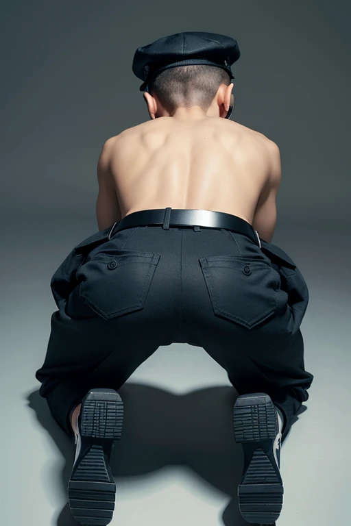 -yeld, Jnese, naked, gay, boy, whole body, penis, butt, underground, armpit hair, profile, Directly beside, WHIP, SWEAT, Chair, SIDE