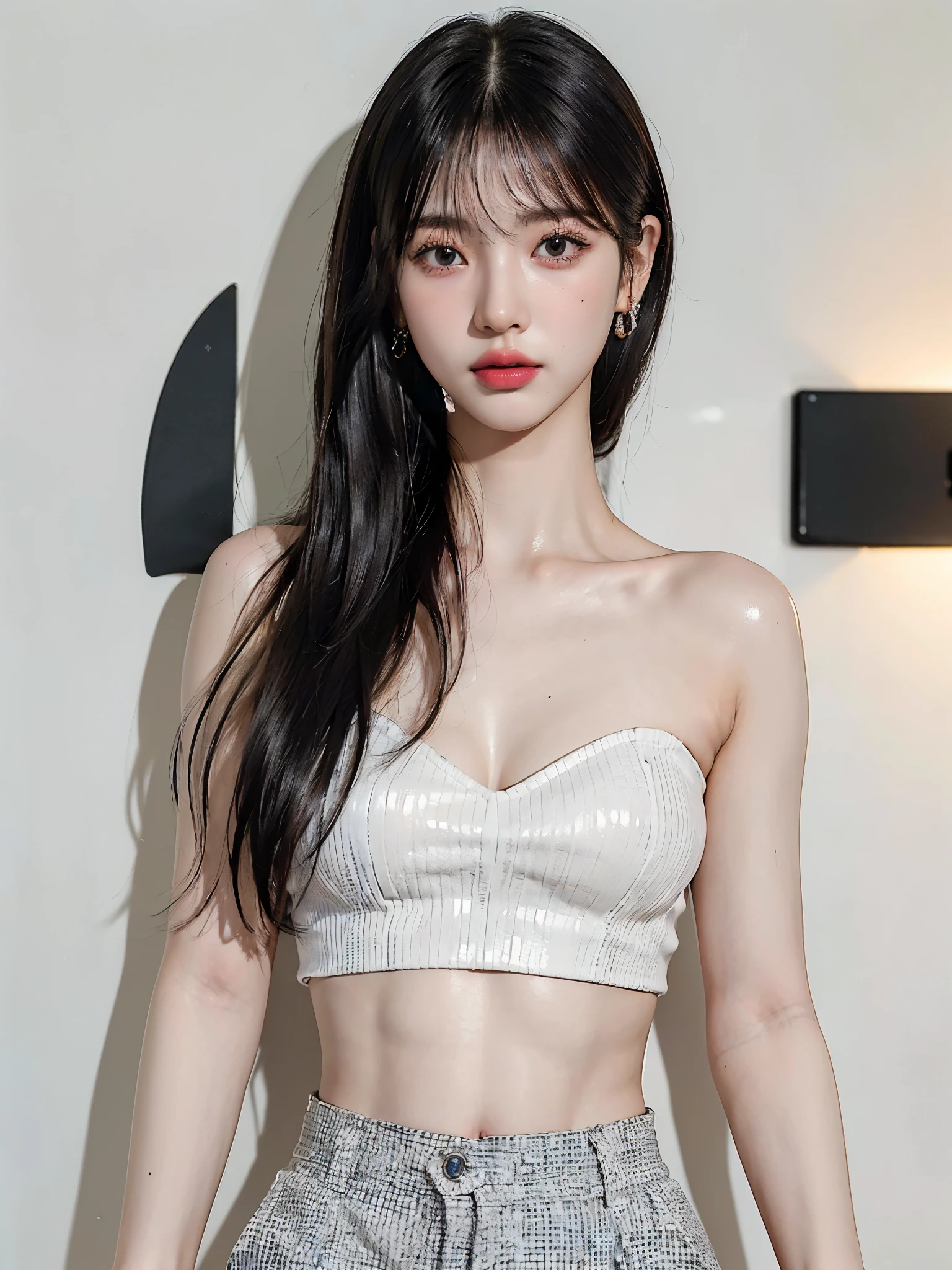(UHigh resolution, retina, masterpiece, Accurate, Anatomically correct, Textured skin, Super Detail, Attention to detail, high quality, 最high quality, High resolution, 1080P, High resolution, 4K, 8k, 16k), (美しいAttention to detail目, Beautiful lip detail, Highly detailed eyes and face), Soft lighting, Physically Based Rendering, Vibrant colors,(((最high quality,masterpiece, 高精細CG8kイラスト, Graffiti art, Center Configuration, wall, Highly detailed face and eyes,masterpiece, 最high quality, Alone, One girl, Glowing Skin, Earrings,Bright lighting, Splendid, Whimsical details, Fascinating, Bare shoulders,Crop tops,Wide-hemmed trousers, Shallow depth of field, Contrasting, Professional Model,Detailed eyes,Symmetrical eyes))), (Glowing Skin), (Urzan-6500:0.33)、Outdoor、(((whole body,Glossy thighs)))