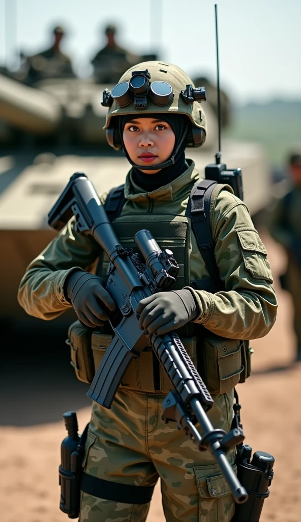Female soldiers、Lunette de soleil、battle field、Invincible smile