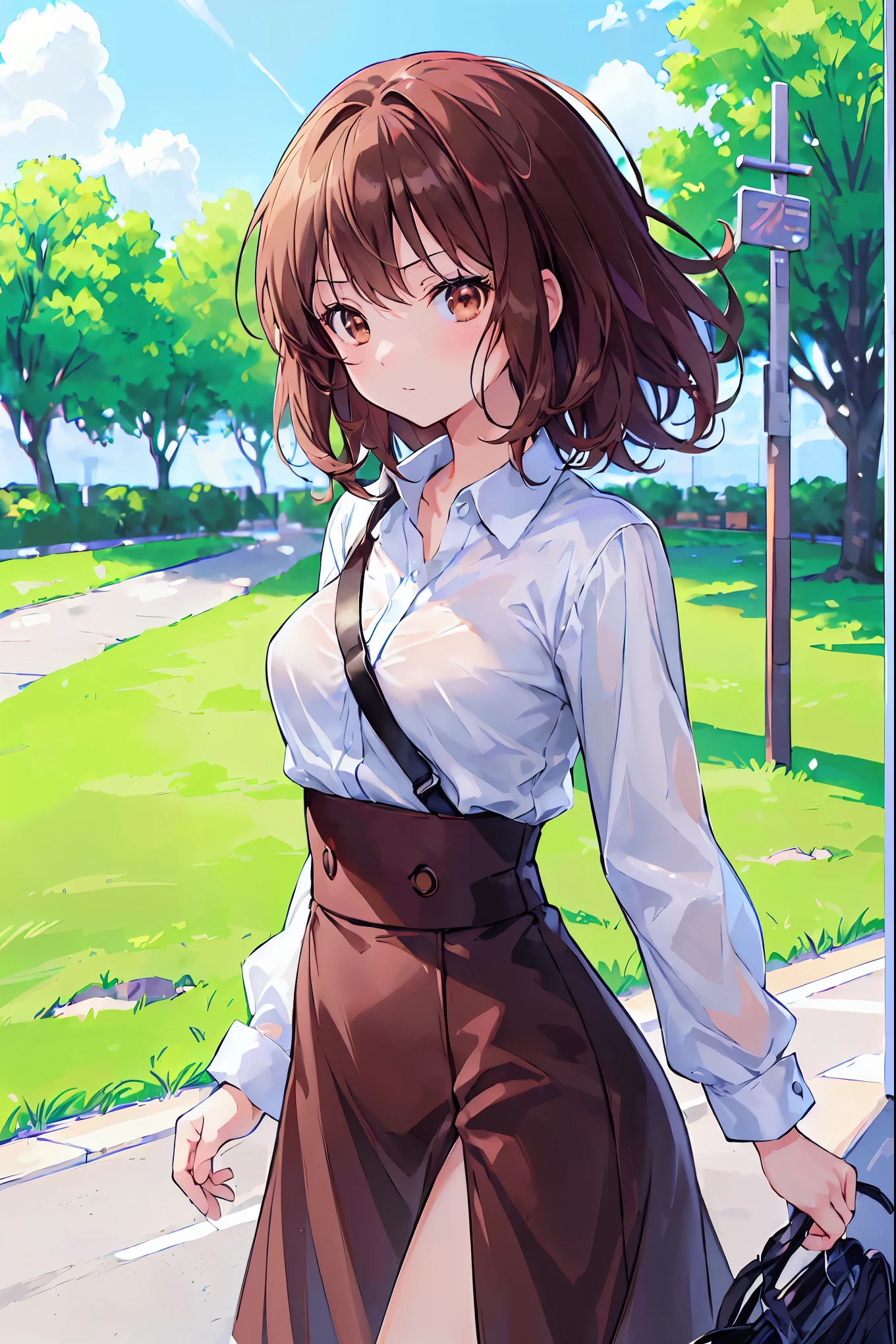 (masterpiece:1.2, highest quality), (Realistic, photoRealistic:1.4), Beautiful illustrations, (Natural Side Lighting, Cinema Lighting), ,
(View Viewer), 1 girl, Japanese, high school girl, Perfect Face, Cute and symmetrical face, Shiny skin, ,
(short hair:1.5, Side Ponytail:1.2, light Brown hair), Swept-apart bangs, Emerald green eyes, Droopy eyes, Long Eyelashes, (Big Breasts:0.6),
Beautiful Hair, Beautiful Face, Beautiful fine details, Beautiful clavicle, Beautiful body, Beautiful breasts, Beautiful thighs, Beautiful feet,
((Symmetrical clothing, White collared shirt, Black pleated skirt, Dark green bow tie, Brown ), Pink Panties, ), Black socks, Brown knitted vest,
(Beautiful views), Daytime, School rooftop, (Look forward), (Annoyed expression, Blushing, Embarrassed expression), (((Pulling on skirt, Wind power increase))),