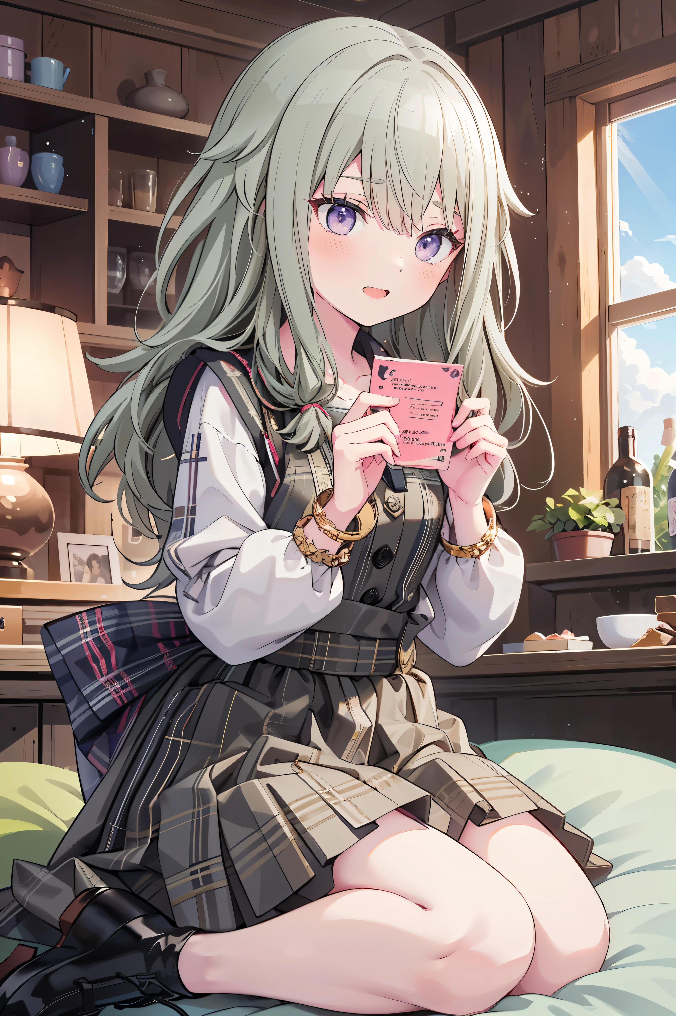 (8k, 最high quality)、Ultra-high resolution、Adorable、最high quality, beautiful, Absurd beauty、masterpiece、Best image quality、(Front facing)、good feeling、smile,Face the camera、Smile、smile、Small face、Adorable満面のsmile, 最high quality、female、Looks 20 years old、1 person、masterpiece, Most detailed、、blazer、skirt、 high quality、Shiny Hair、非常に細かくてbeautiful明るい目、Medium chest、nose blush、非常に精細でクリアでbeautiful顔, Awards, (Anatomically correct)、The whole body is visible、Focus on the face、Sitting