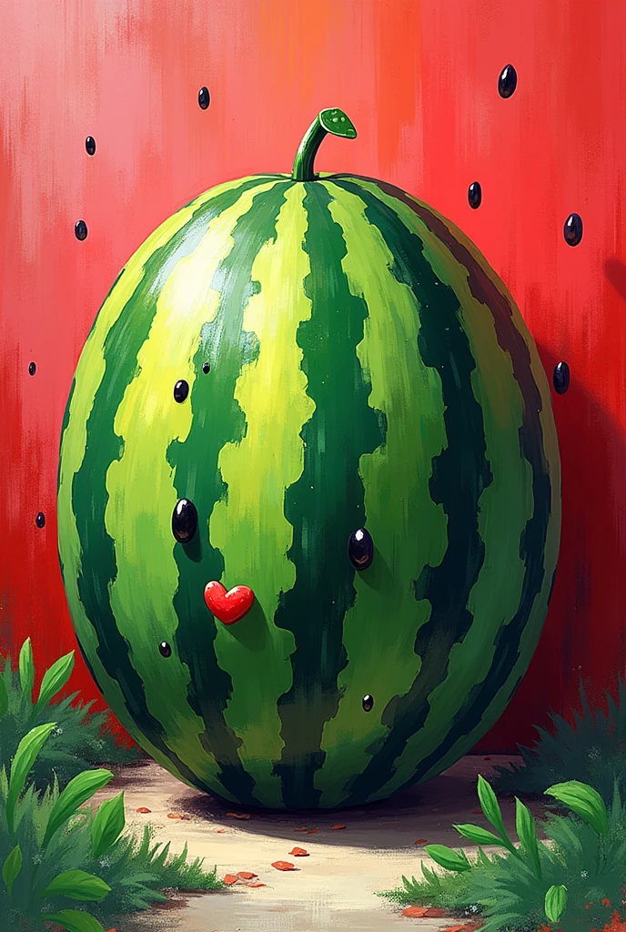 Green white Red and black backgrand  one watermelon and typing watermelon community 