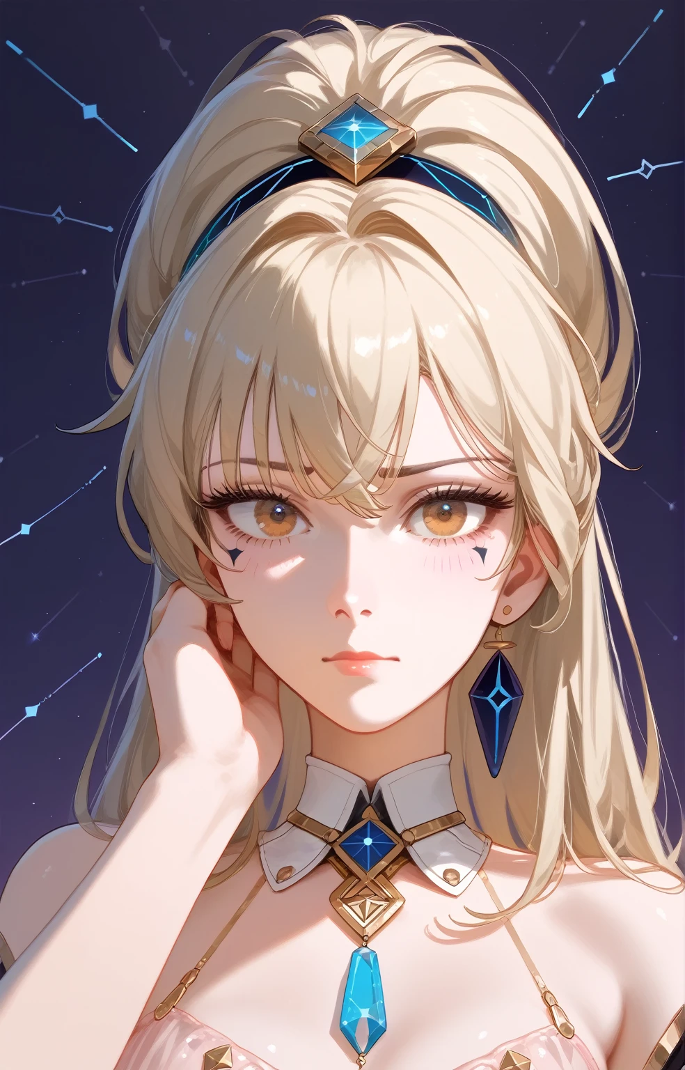 ( high quality , Ultra Detailed, careful hand )Constellation - Gemini Goddess , Similar to Latin beauty , Twin goddesses , curious, skilled, humor, Tempting, Imaginative faces , Sometimes unrealistic, anxiety, Nervous, Careless style ,  Light brown eyes , Light Blonde Hair , Transparent dress , In the windy ocean  , whole body , Provocative makeup ,