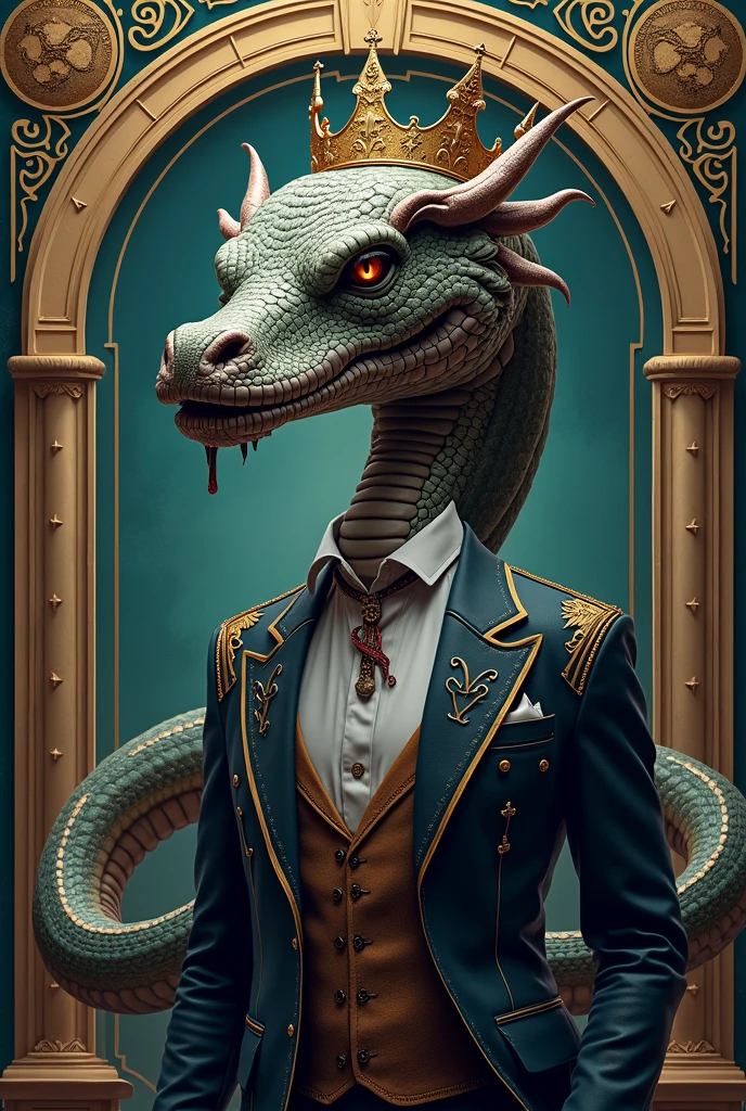 Young man with oriental face in leather hat, dragon, formal suit, short black hair, silver glasses, digital painting, 3D character design by Mark Clairedon and Pixar and Hayao Miyazaki and Akira Toriyama, the illustration is a high-definition illustration in 4K resolution with very detailed facial features and cartoon-style visuals.