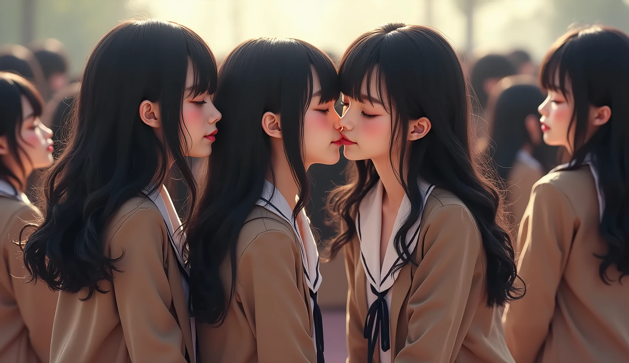 (masterpiece:1.4), two girls, kissing, school uniform, closeup