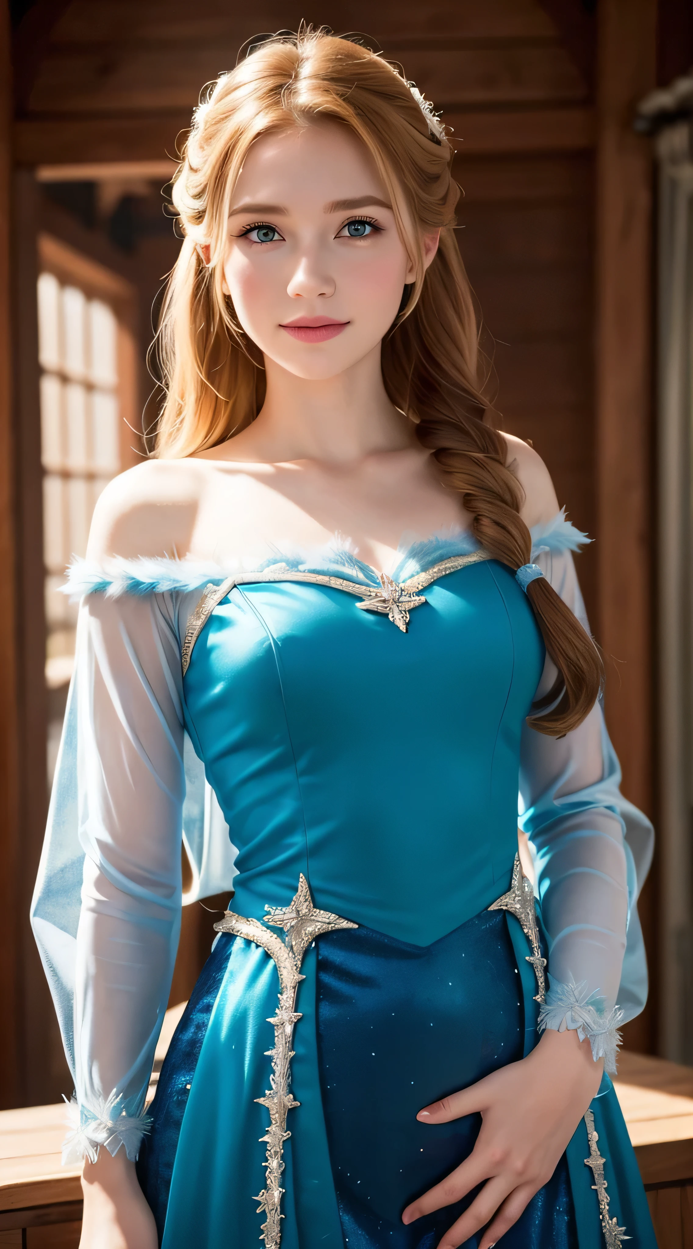 Anna of Arendelle, Anna from Disney&#39;s Frozen, high and sexy, proud face, perfect body, Provocative lingerie, beautiful, show breasts, huge breasts, high, sexy legs, bursting huge breasts, Wide hips, busty, sexy, huge breasts, happy.