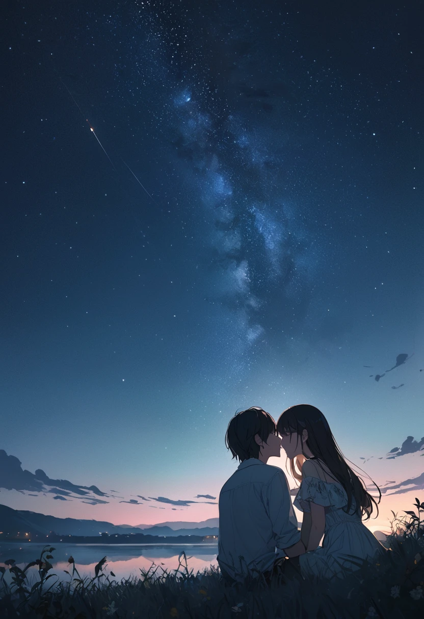 (masterpiece, best quality), subtle colors, post-grunge,intricate details. detailed depiction,(“Harmony at the end of summer”, Just wandering in the night sky,
Because I love you more than anyone else.
Don't forget your wonderful dreams and longings forever.),