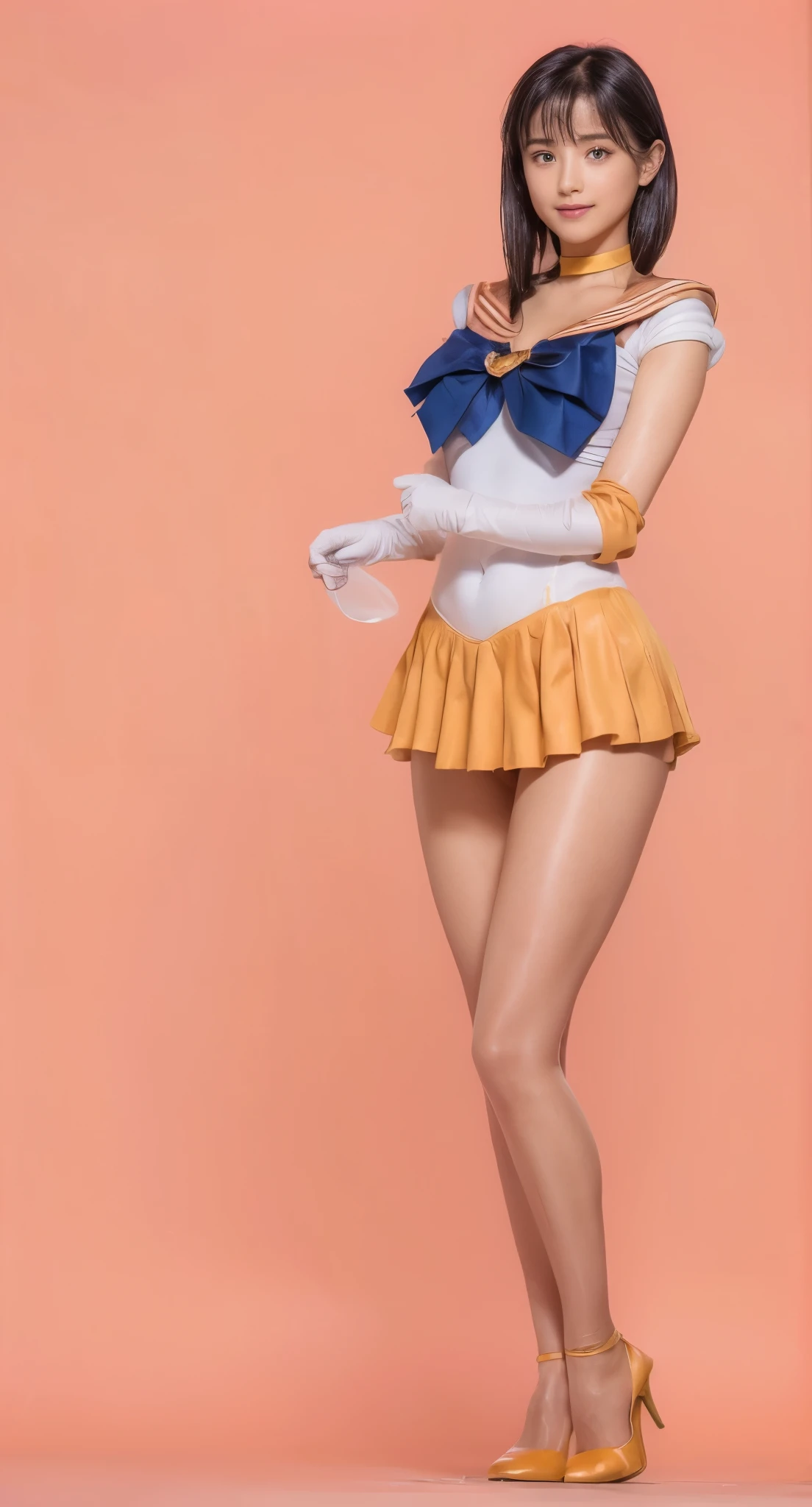 No background、(((Beautiful legs in tights.)))、(((Legally express the beauty of your smile)))、(((Wearing white gloves)))、((((Make the most of your original images)))、(((Sailor Venus Costume)))、(((Beautiful Hair)))、(((suffering)))、(((Please wear beige tights....、Please wear red heels)))、((Best image quality、8k))、((Best Quality、8k、masterpiece:1.3))、(((Save the background )))、Sharp focus:1.2、Beautiful woman with perfect figure:1.4、Slim Abs:1.2、Wet body:1.5、Highly detailed face and skin texture、8k