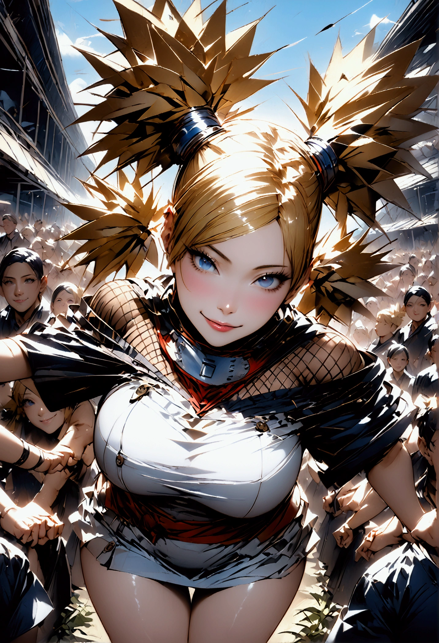 (((((Temari)))))、(Blonde)、(Twin tails)、((Big big breasts)),((Show me your crotch))、(smile)、((blue sky))、((Grassland Stadium))、((A large number of people))、{{{Let me me me me me me&#39;Let me me me me me&#39;Let me me me me&#39;Let me me me&#39;Let me me&#39;Let me&#39;Let&#39;s take a closer look}}}、{{{masterpiece}}}, {{{Best Quality}}}, {{ultra-detailed}}, {{shape}}, {{{Very delicate and beautiful}}},{{extremely detailed CG}}、{{unity 8k portrait}}、{{Fabric Shading}}、{{super detailed skin}}、{{Perfect Anatomy}}、{{detailed}}、{{Dynamic Lighting}}、{{{beautiful detailed eyes}}}、{{{beautiful detailed Face}}}、{{{Realistic, RAW Photos}}}、(Perfect Face)、(非常にdetailedな顔)、(Perfect Eyes)、(Highlights)、(Perfect Legs)、(Perfect breasts)、(Perfect pose)、(Perfect body)、