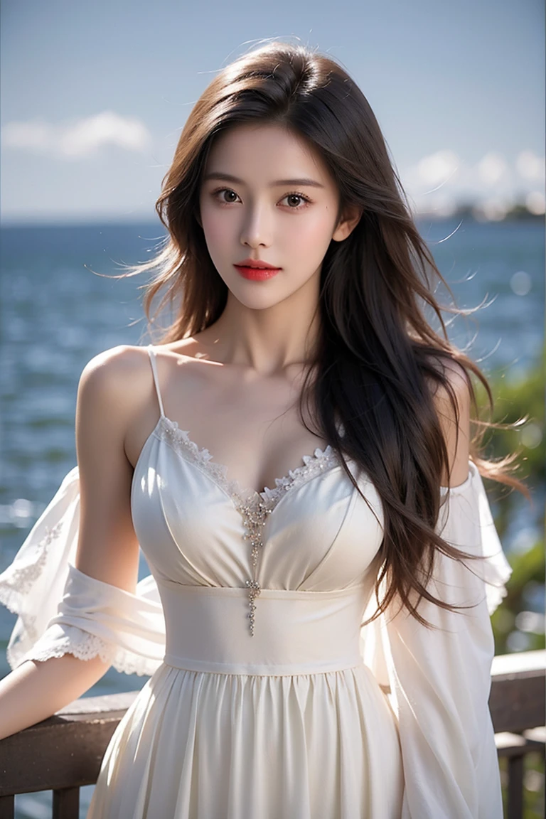 4K resolution,8K resolution,beautiful,Highest quality,Absolutely wonderful,Very detailed,Ultra-high resolution,masterpiece,(Realistic:1.5),(Realistic:1.5),Increased depth of field,Cinematic Light,
One elegant mature woman,
Long black hair,精巧なディテールのbeautiful顔,Moist eyes,Sensual look,Transparent white skin,Very sensitive skin,Great proportions,Glamorous Body,Anatomically correct body,
Elegant Summer Beach Dress,Summery design,Beautifully detailed pattern,Detailed cloth texture,Gorgeous necklace romantic seaside scenery,Dark night sky,Coastline stretching to the horizon,Deserted beach,Dark sea surface,
Cinematic Angle,