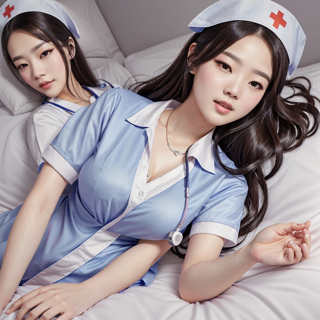 arafed woman in a nurse uniform is laying on a bed, nurse girl, extremely detailed artgerm, range murata and artgerm, seductive anime girl, nurse, [ 4 k digital art ]!!, like artgerm, ! dream artgerm, artwork in the style of guweiz, style artgerm, hyperrealistic schoolgirl