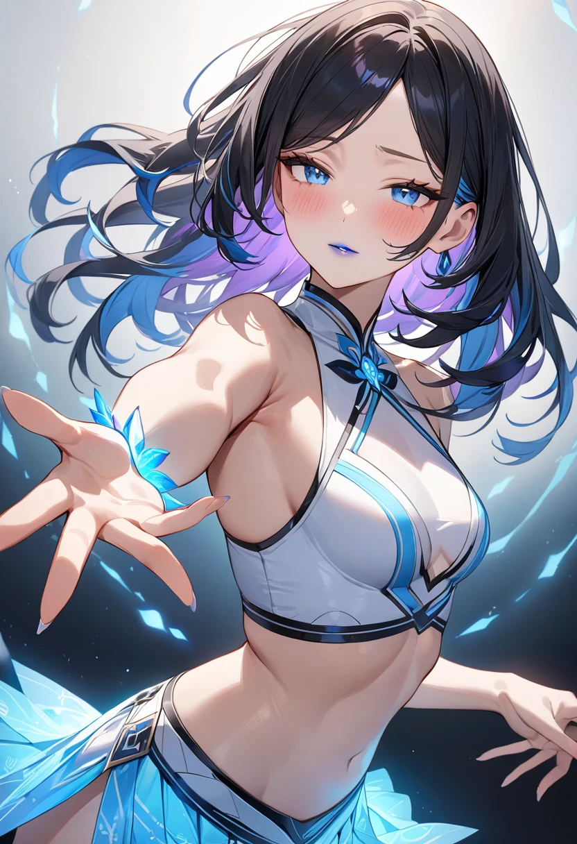 tmasterpiece,Best quality,extremely detaild CG unified 8k wallpapers, tmasterpiece, Best quality, CG, optics ,Raiden Mei (((Honkai Impact 3rd))),detail processing,((Purple pupil)),headgear, Purple long straight hair,((,MILF,A mature woman)),Huge breast,Intimacies,eventide,Clear face,face expressionless,bangle,((dancer/transparent sarong)), 