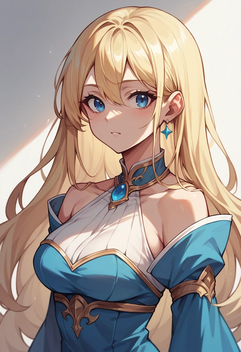 A blonde woman, wavy hair, blue eyes, a charming face and a mature body with physical characteristics similar to Sydney Sweeney(big boobs), forcing the clothes. She should be wearing a sexy fantasy armor with ripped details, black color. (The background should be neutral preferably white). Ensure the highest quality possible, resulting in a stunning piece of art.