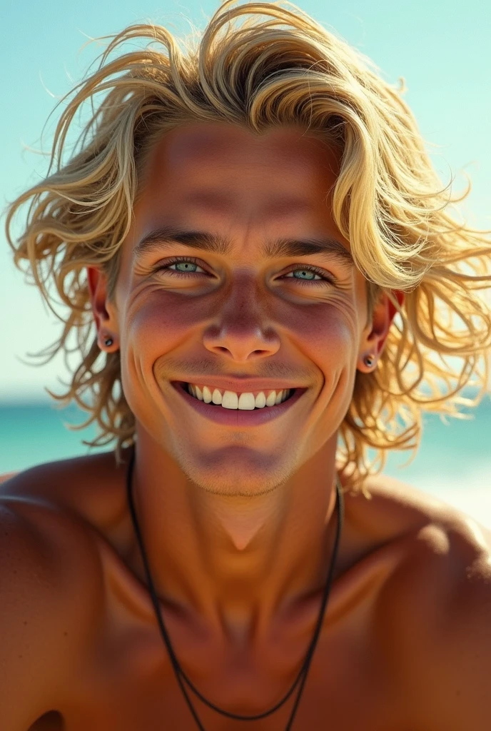 photorealistic, best quality, masterpiece, extremely detailed, very sexy, very homoerotic, extremely handsome, 20 year old japanese man, blond hair, athletic, wearing skimpy speedos, laughing out loud, lying down on the shore, splashing waves, looking at camera, extremely romantic atmosphere, perfect face, perfect fingers, perfect hands, perfection