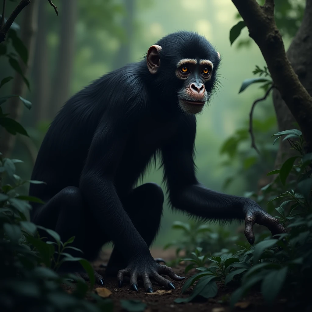 Spider monkey, forest, sharpness detailed, robotics look,8k raw
