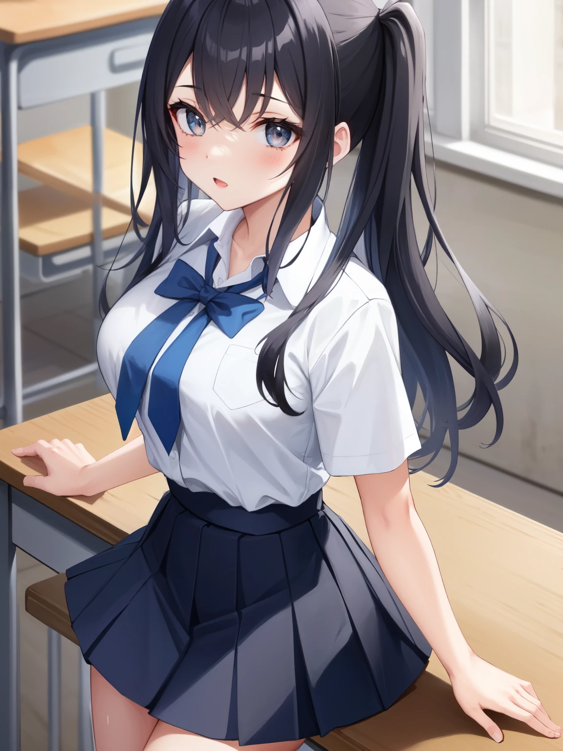 girl in school uniform with prosthetic arms