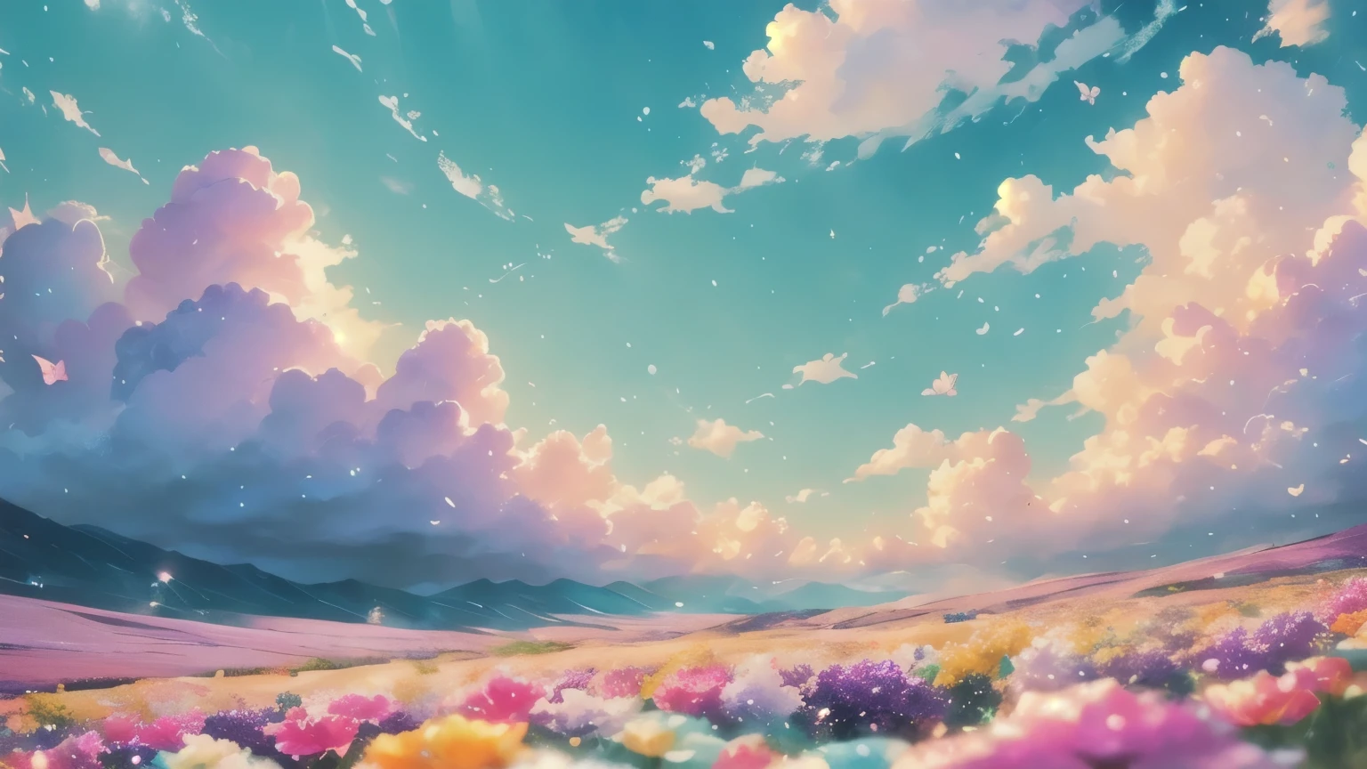 Cute and fluffy clouds ,Glitter pastel clouds , pink and purple tones, Beautiful clouds , landscape