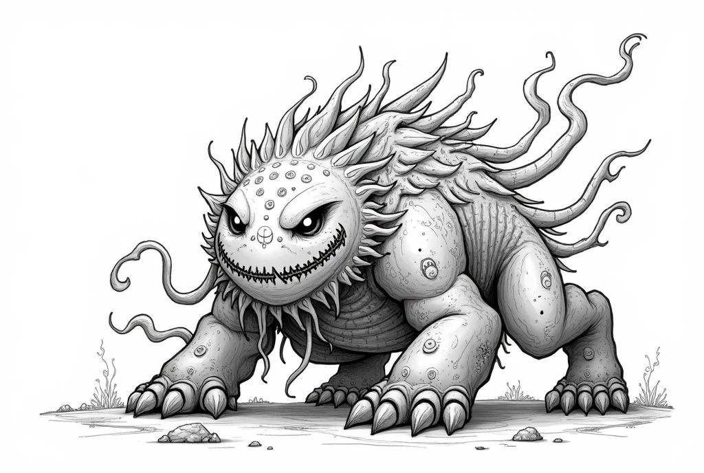 Evang, drawing of a rock monster