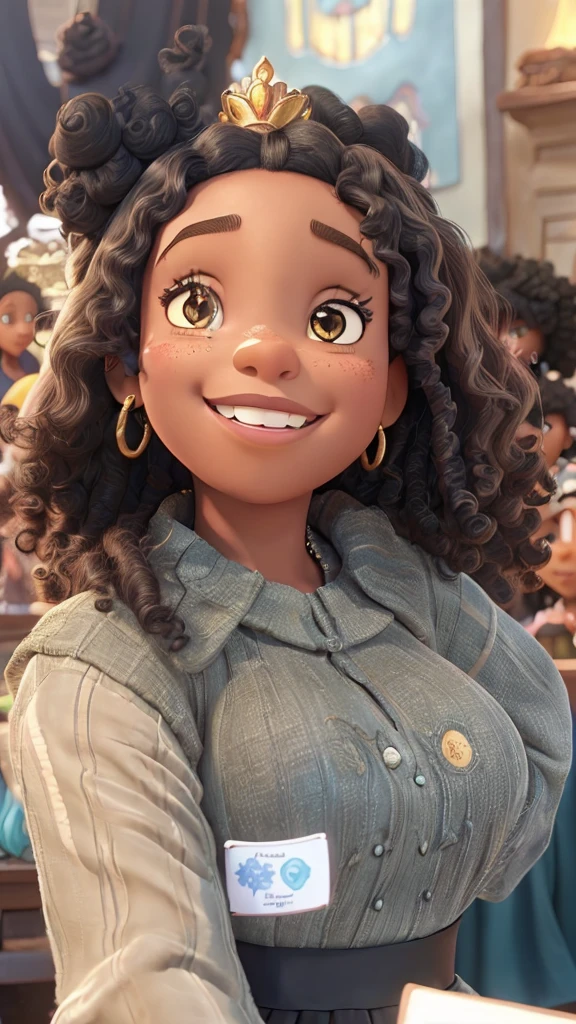 Curly black woman girl smiling