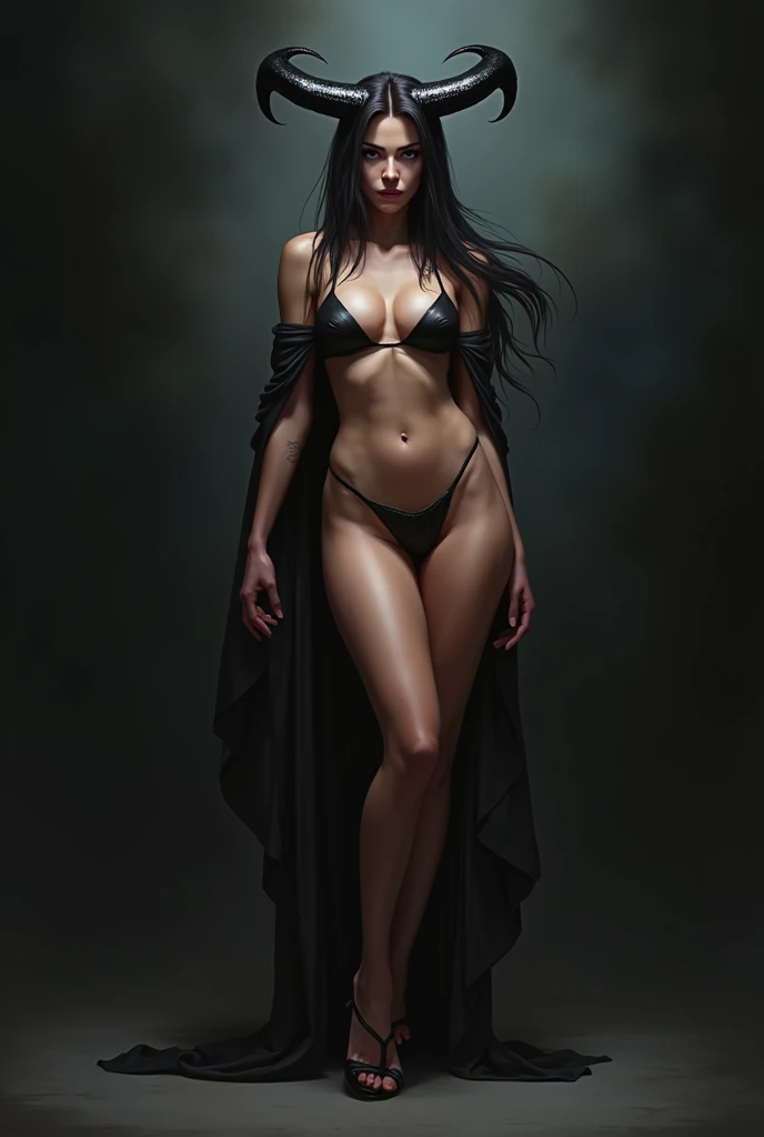 (8K, Masterpiece, RAW photo, Best quality, detail:1.3), (ultra realistic dark chiaroscuro background, scenary:1.5), Depth of field, Cinematic light, (ultra realistic face), (1 picture of 1 solo girl Airim Jones:1.6), 1girl, (Beautiful and elegant Russian girl), (skinny girl ), (European face:1.3), (perfect complete full body:1.6), (full body shot including shoes:1.6), (perfect [frontal view|side profile|back profile]:1.5), (small necklace, collarbone:1.1), ( [bangs|very long black hair] hair:1.5), (ultra detailed skin:1.4), (Chronicles of Riddick Necromonger woman, heavy goth makeup, (perfect feet:1.5), (large cleavage:1.5), bare belly button,portrait of a female Necromonger, gothic maiden shaman, angry gorgeous gothic cyberpunk