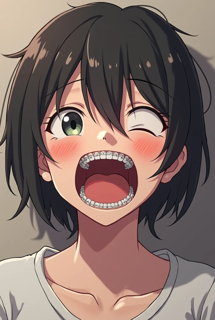 (masterpiece), (best quality), solo girl, (throat), (saliva), ((breath)), (uvula), (totally open mouth), closeup,
black long hair, green eyes,