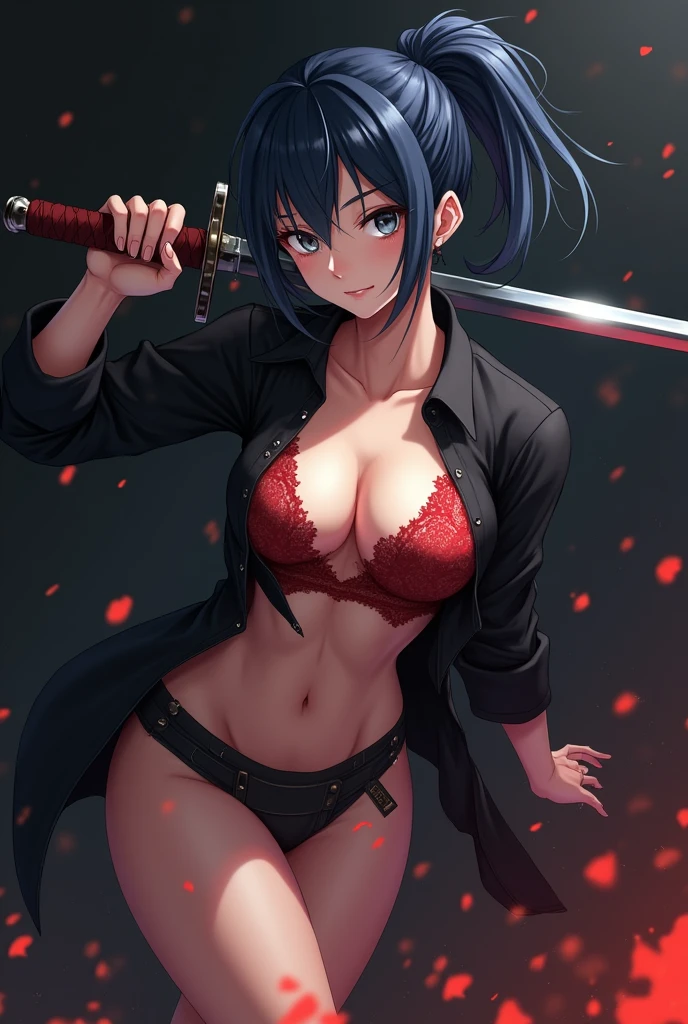 Highest quality, masterpiece, High resolution, alone, （Rurouni Kenshin: Saito Hajime），（Saito ‗Hajime），Shinsengumi，（Glaring Eyes），（Small breasts），Mansuji，Pussy，Completely naked，roar，((Dentitions)) ， (Japanese sword)，Iron Sword，thrust，Evening sky_background，Young Girl，Anime Style, Highest quality, 4K, masterpiece,， alone, 1,whole body，looking at the camera, Shinkai Makoto style, （dark blue_coat）Sharp Eyes，Low posture，（Full Finger）, （Accurate fingertips）, （The finer details）, （Anatomically correct）, (映画のbackground), Hyper Detail, (Subtle details), (Intricate details),