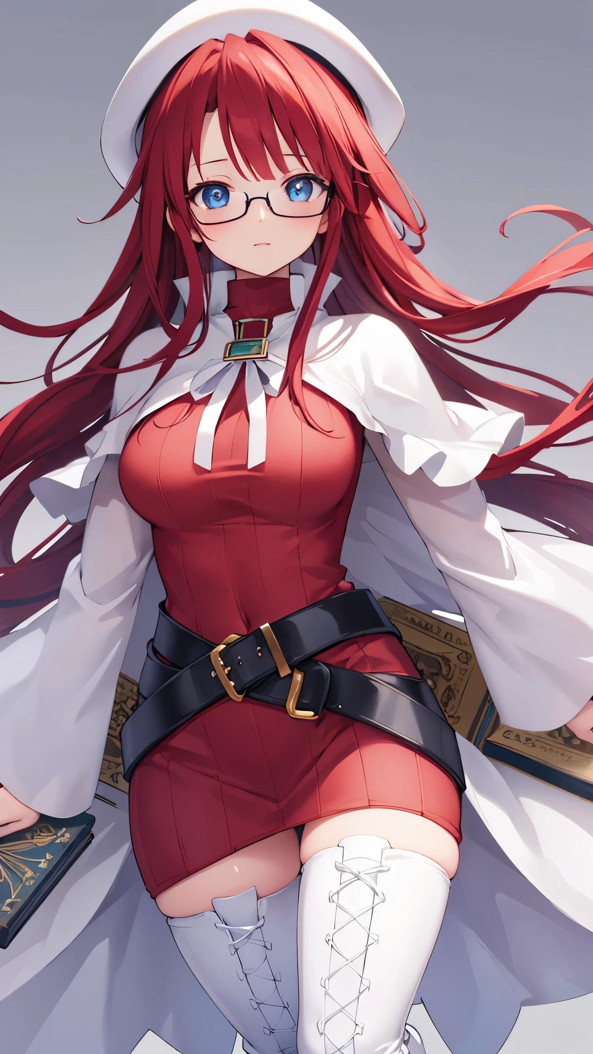 Anime girl with red hair and white hat holding a book - SeaArt AI