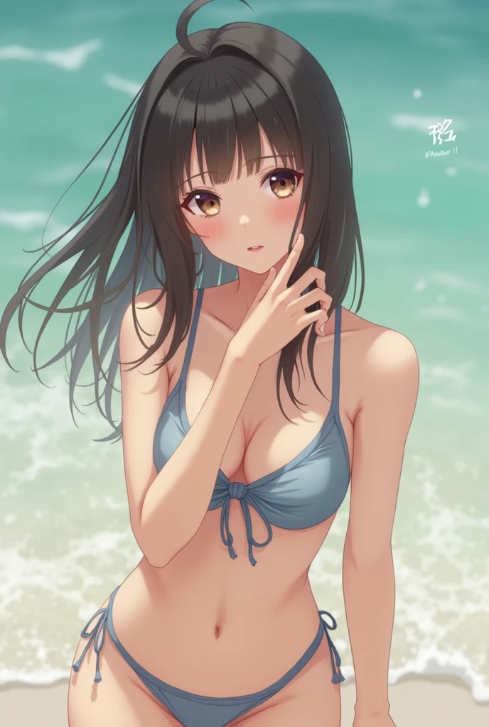 Hyper-realista, 1 menina japonesa、a mature female、O Arco、uma imagem、realista、qualidade superior、adotar、Um rosto detalhado、mare、Antecedentes detalhados、luz solar difusa、profundidade de campos、Bokeh、the bikini